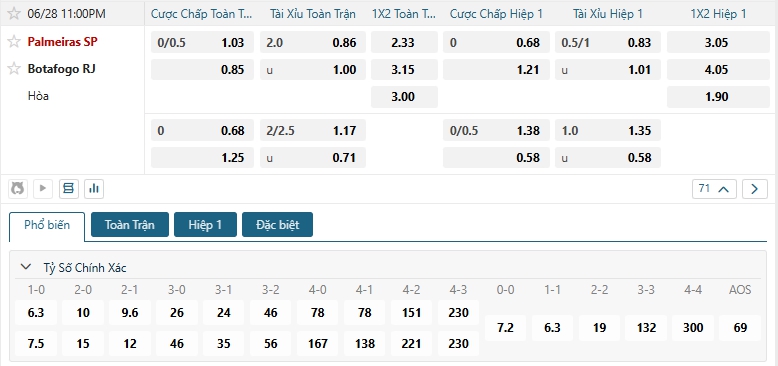 Tip bóng đá Palmeiras SP vs Botafogo RJ